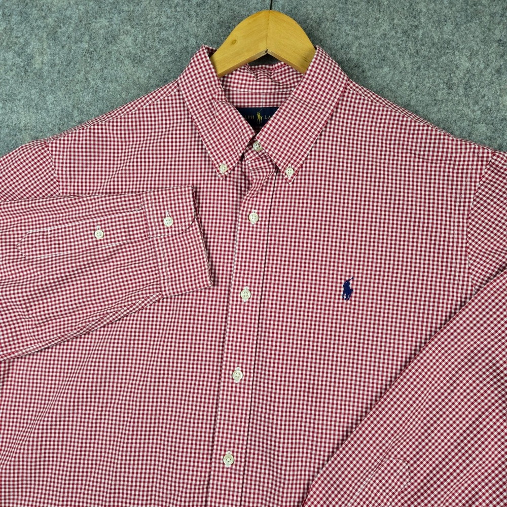 Ralph Lauren Button Down Shirt Mens XL Red Gingham Check Long Sleeve Pony Logo